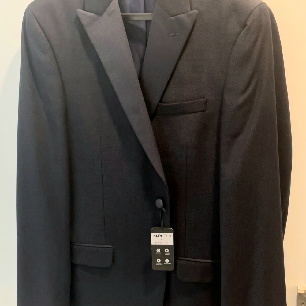 SALE Alfani Slim-Fit Navy Tuxedo Suit w/Diamond Pattern-Pants 34x34, Jacket 40R